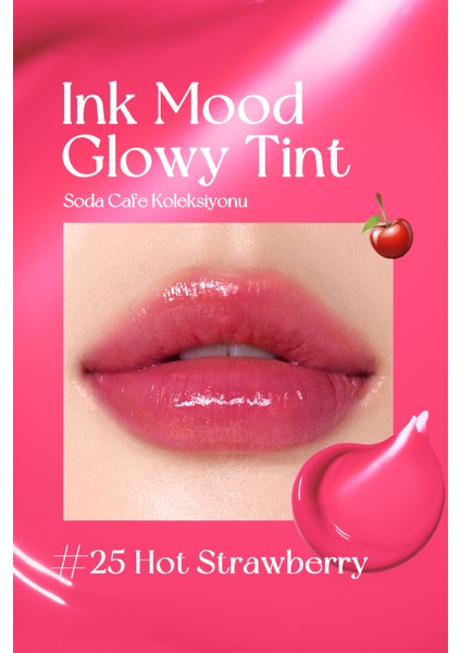 Kalıcı, Pigmentli, Parlak Bitişli Tint PERIPERA Ink Mood Glowy Tint 25 Hot Strawberry (Soda Cafe)