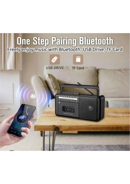 Taşınabilir Müzik Seti Kaset Çalar Fm Radyo USB Mp3 Player Bluetooth Hoparlör Retro Nostalji Radyo