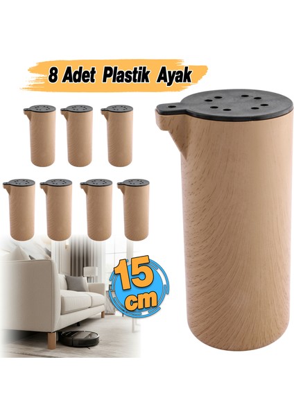 (8 Adet) Plastik Terra Kubik Kayın Beji 15 cm Mobilya Kanepe Koltuk Baza Yükseltme Ayağı Ayakları fiyatları