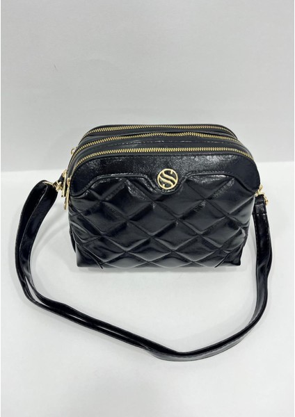 Kadın Ayarlanabilir Çapraz Askılı 4 Bölmelİ Siyah Parlak Omuz ve Çapraz Çanta S-1267 modelleri