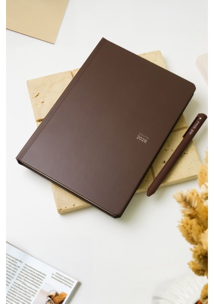 Youna 2026 Yılı A5 Ajanda 15X21 cm - 12 Aylık - Dikey Tasarım – Kahverengi