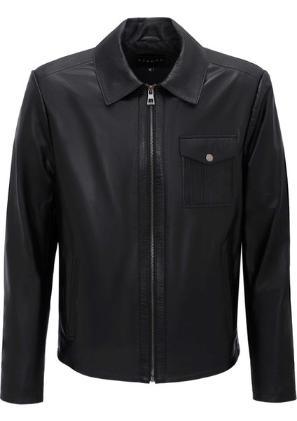 Siyah Hakiki Deri Erkek Hakiki Deri Mont - E25GRJ310620-Q3H