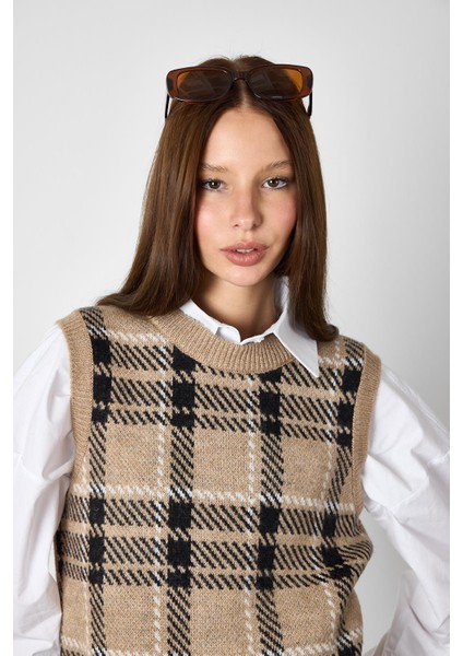 Camel Ekoseli Bisiklet Yaka Yelek fiyatları