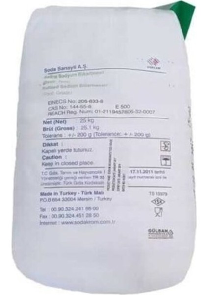 Saf Karbonat Içilebilir Sodyum Bikarbonat Besin Türü Toz Soda 25 kg