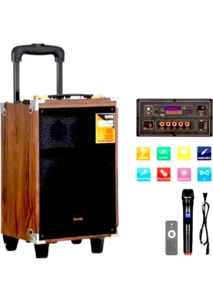 Baab B-Q8 Taşınabilir Ahşap Şarjlı Bluetooth Hoparlör Rms 8 Inc Müzik Çalar Ses Sistemi 40 Watt