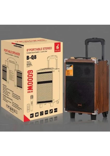 Baab B-Q8 Taşınabilir Ahşap Şarjlı Bluetooth Hoparlör Rms 8 Inc Müzik Çalar Ses Sistemi 40 Watt modelleri