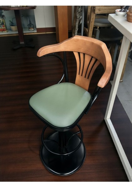 T168/75 Dönerli Bar Sandalyesi – Yeşil Deri Oturum, Inegöl Ceviz Sırt 75 cm Yükseklik modelleri