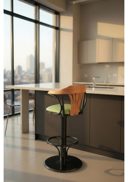 T168/75 Dönerli Bar Sandalyesi – Yeşil Deri Oturum, Inegöl Ceviz Sırt 75 cm Yükseklik indirimleri