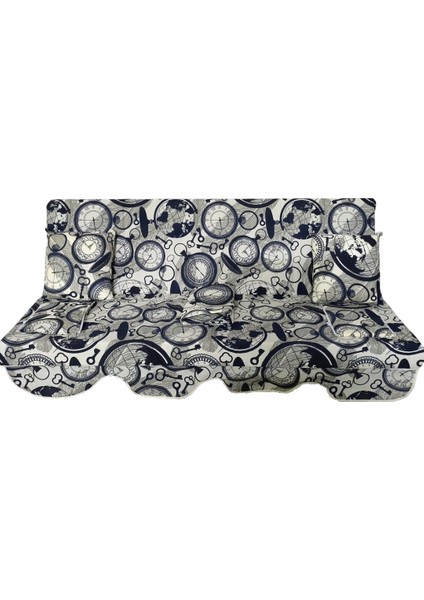 Süngersiz 3 Kişilik Salıncak Minder Seti (Pamuklu Kumaş)-Saatli Lacivert