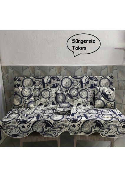 Süngersiz 3 Kişilik Salıncak Minder Seti (Pamuklu Kumaş)-Saatli Lacivert fiyatları