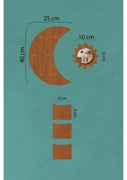 Güneş ve Ay Dekoratif Duvar Rafı Ceviz Renk modelleri