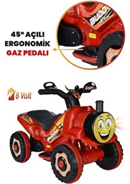 Buddy Akülü ATV 6V Müzik ve Korna Özellikli 35 kg Taşıma Kapasitesi Kırmızı