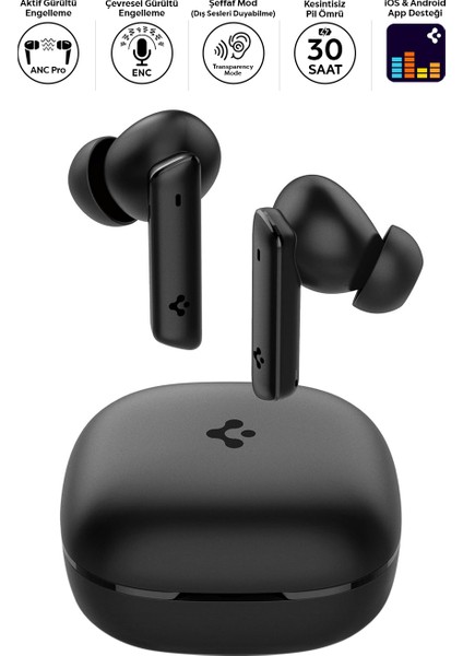 Audio TWS P20 Bluetooth Kablosuz Kulaklık - ANC Pro Aktif Gürültü Engelleme + ENC 6 Mikrofon - 10mm LCP Graphene Sürücü - 30 Saat iOS & Android EQ App Şeffaf & Gaming Mod iPX5 Siyah - ASD07888