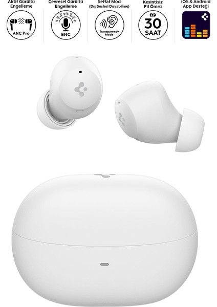 Audio TWS P10 Bluetooth Kablosuz Kulaklık - ANC Pro Aktif Gürültü Engelleme + ENC 6 Mikrofon - 10mm Sürücü - 30 Saat Pil - iOS & Android EQ App Şeffaf & Gaming Mod iPX4 Beyaz - ASD07963