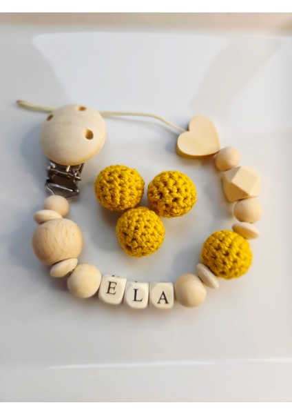 Kalpli Hardal Sarısı Isimli Bebek Emzik Zinciri Askısı