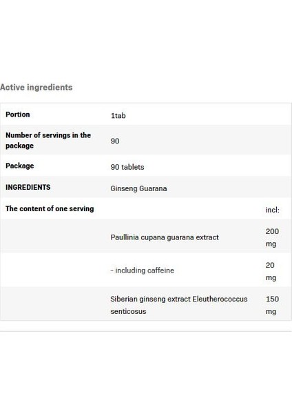 Ginseng Guarana / 90 Tabs fiyatları