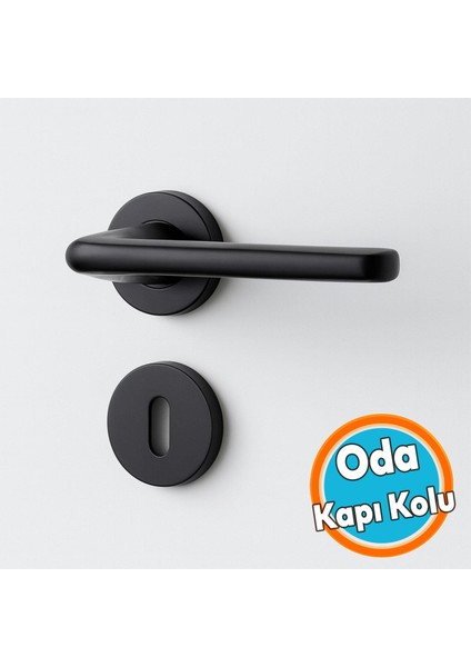 Oda Tipi Kapı Kolu Rozetli Mat Siyah Sağ Sol Uygun Modern Iç Kapı Kilitli 1 Takım