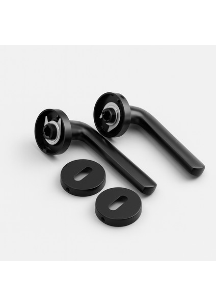 Oda Tipi Kapı Kolu Rozetli Mat Siyah Sağ Sol Uygun Modern Iç Kapı Kilitli 1 Takım fırsatları