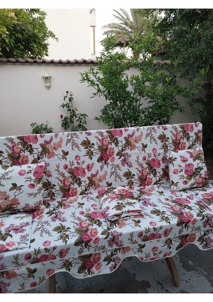 Süngersiz 3 Kişilik Salıncak Minder Seti (Pamuklu Kumaş)-Ingiliz Gülü Pembe fiyatları
