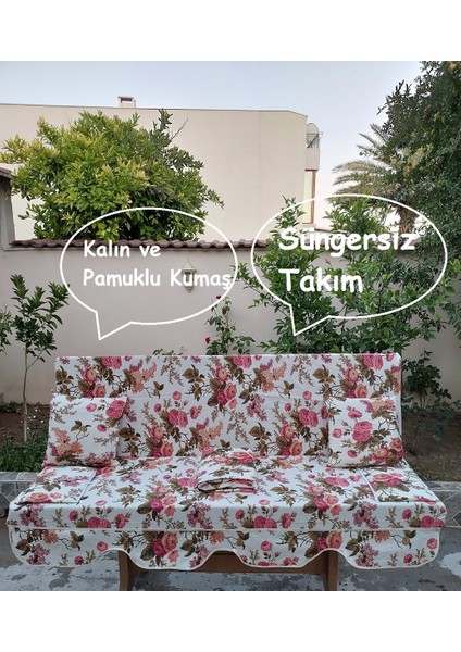 Süngersiz 3 Kişilik Salıncak Minder Seti (Pamuklu Kumaş)-Ingiliz Gülü Pembe modelleri