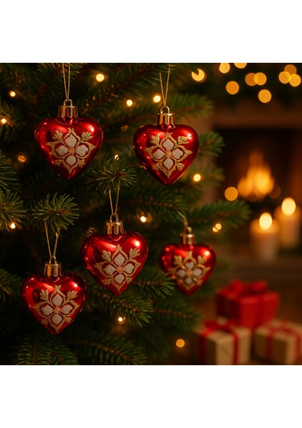 YILBAŞI SÜSÜ 8cm Kalp Işıltısı – 6’lı Yılbaşı Ağaç Süsü-Yeni Yıl Aşkı – Kalp Şeklinde Ağaç Süsleri