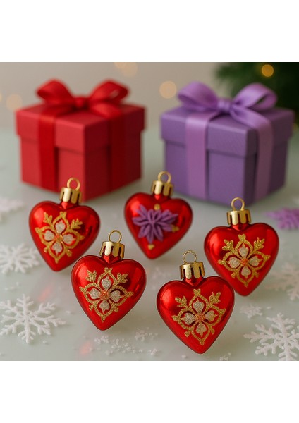 YILBAŞI SÜSÜ 8cm Kalp Işıltısı – 6’lı Yılbaşı Ağaç Süsü-Yeni Yıl Aşkı – Kalp Şeklinde Ağaç Süsleri