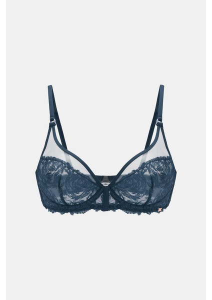 Monaco Petrol Mavisi Nakışlı Toparlayıcı Balenli Balkonet Transparan Sütyen indirimleri