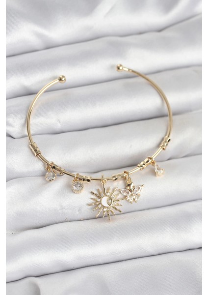 Güneş Charmlı Gold Renk Pirinç Kadın Bileklik