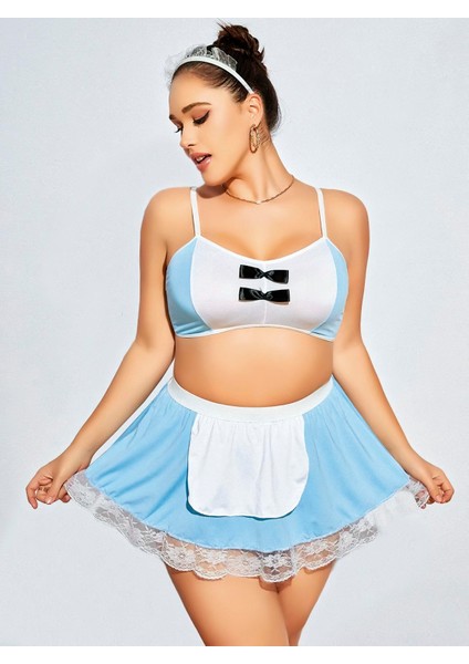 Mini Etekli Büyük Beden Fantezi Hizmetçi Kostümü