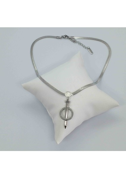 Çelik Silver Çivi Halka Italyan Zincir Kolye