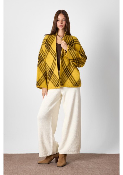 Hardal Ekoseli Oversize Triko Hırka modelleri