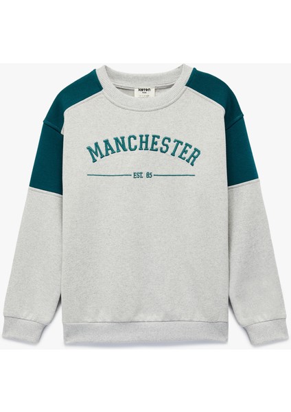 Uzun Kollu Bisiklet Yaka Baskılı Sweatshirt