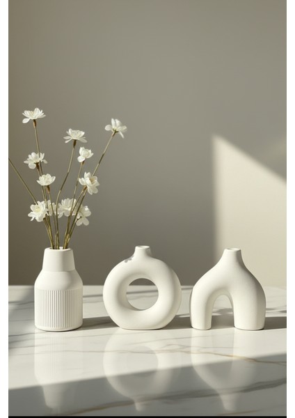 Modern Bohem Tarz Beton Vazo 3’lü Set – Dekoratif Minimal Set fiyatları