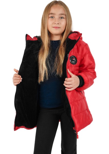 İçi Kürklü Su ve Rüzgar Geçirmez Kapüşonlu Kız Çocuk Mont