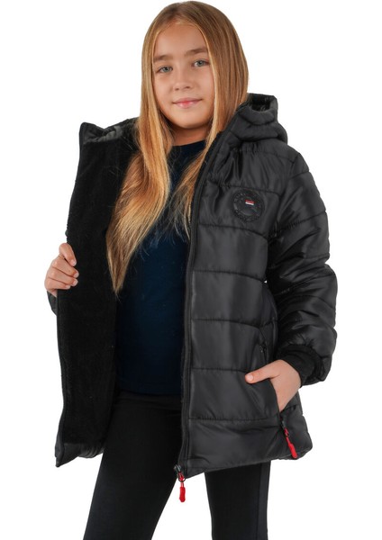 İçi Kürklü Su ve Rüzgar Geçirmez Kapüşonlu Kız Çocuk Mont