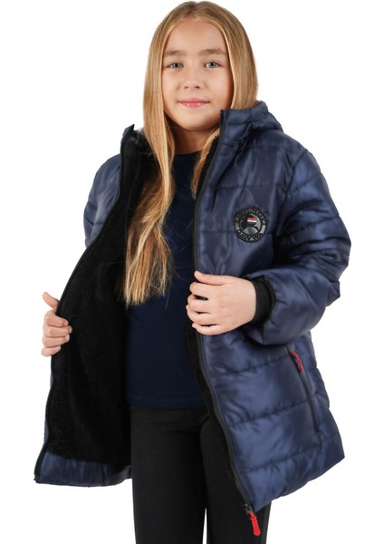 İçi Kürklü Su ve Rüzgar Geçirmez Kapüşonlu Kız Çocuk Mont