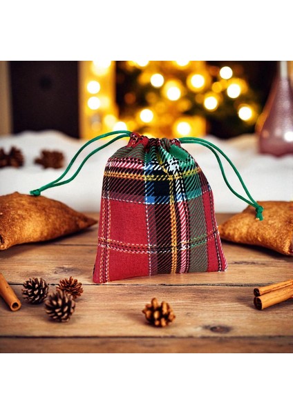 Hediye Paketi 12X14 cm Kareli Hediye Kesesi Kumaş