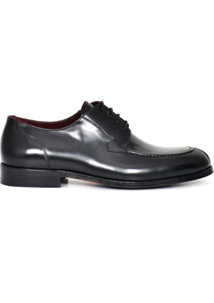 Hakiki Açma Deri Siyah Erkek Kösele Ayakkabı Bağcıklı - K1620