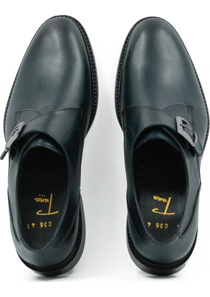 Hakiki Deri Lacivert Klasik Erkek Kösele Ayakkabı - Toka Detaylı - K036 indirimleri