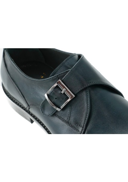 Hakiki Deri Lacivert Klasik Erkek Kösele Ayakkabı - Toka Detaylı - K036