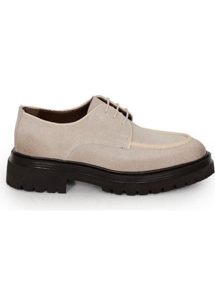 Hakiki Süet Deri Bej Klasik Erkek Ayakkabı Bağcıklı Eva Taban - 0927