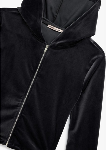 Fermuarlı Uzun Kollu Rahat Kalıp Kapüşonlu Crop Pijama Üstü modelleri