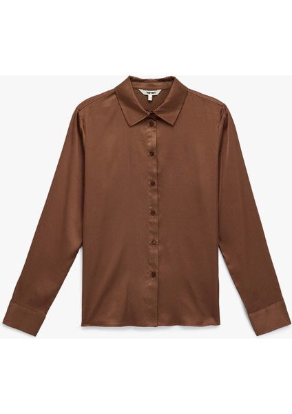 Regular Fit Düğmeli Uzun Kollu Saten Gömlek