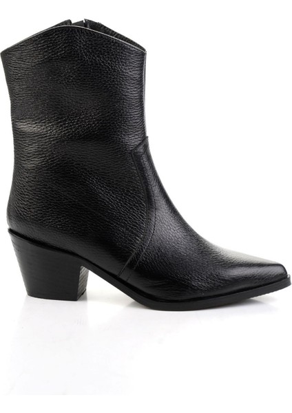 Siyah Hakiki Deri Kadın Bot & Bootie K02140000403