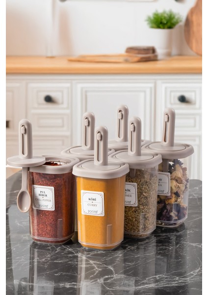 4362 Kaydırmalı Kaşıklı Baharatlık Seti 6'lı Şeffaf - Cappucino fiyatları