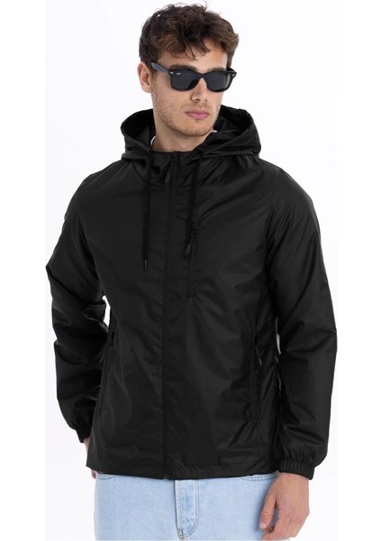İçi Astarlı Su ve Rüzgar Geçirmez Erkek Cepli Yağmurluk