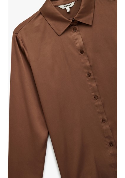 Regular Fit Düğmeli Uzun Kollu Saten Gömlek modelleri