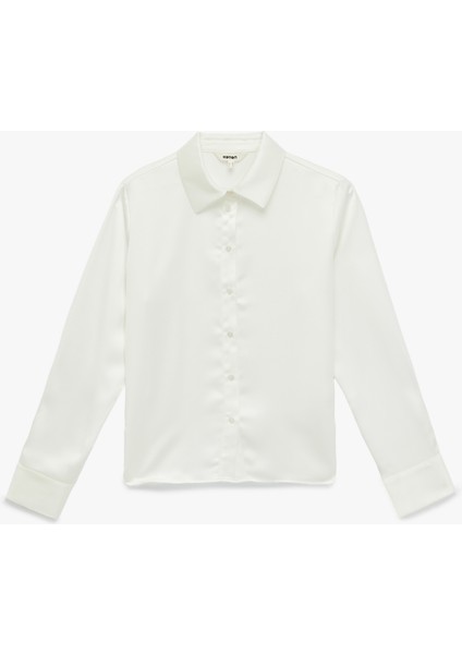 Bol Kalıp Düğmeli Klasik Yaka Uzun Kollu Saten Gömlek