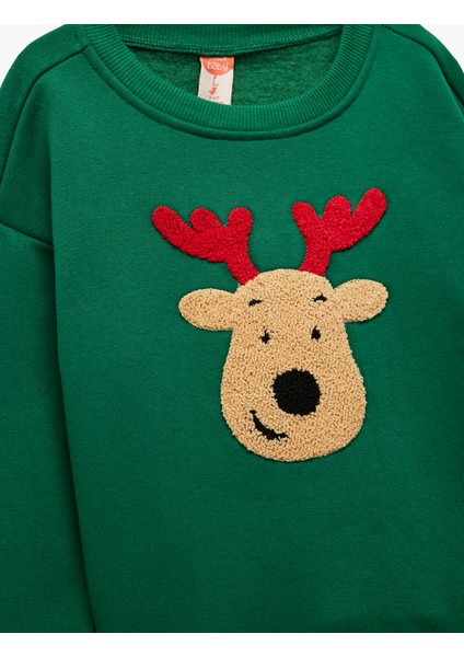 Geyik Nakışlı Uzun Kollu Bisiklet Yaka Sweatshirt modelleri