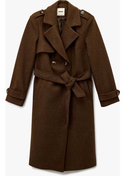 Cepli Uzun Kollu Kemerli Kruvaze Uzun Kaşe Kaban